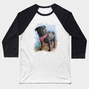 Pug dog animal portrait watercolor painting Baseball T-Shirt